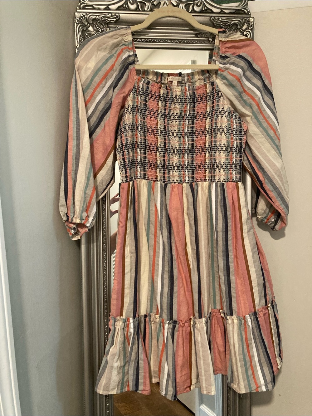 Multicolor Striped Smocked Midi Dress, size S